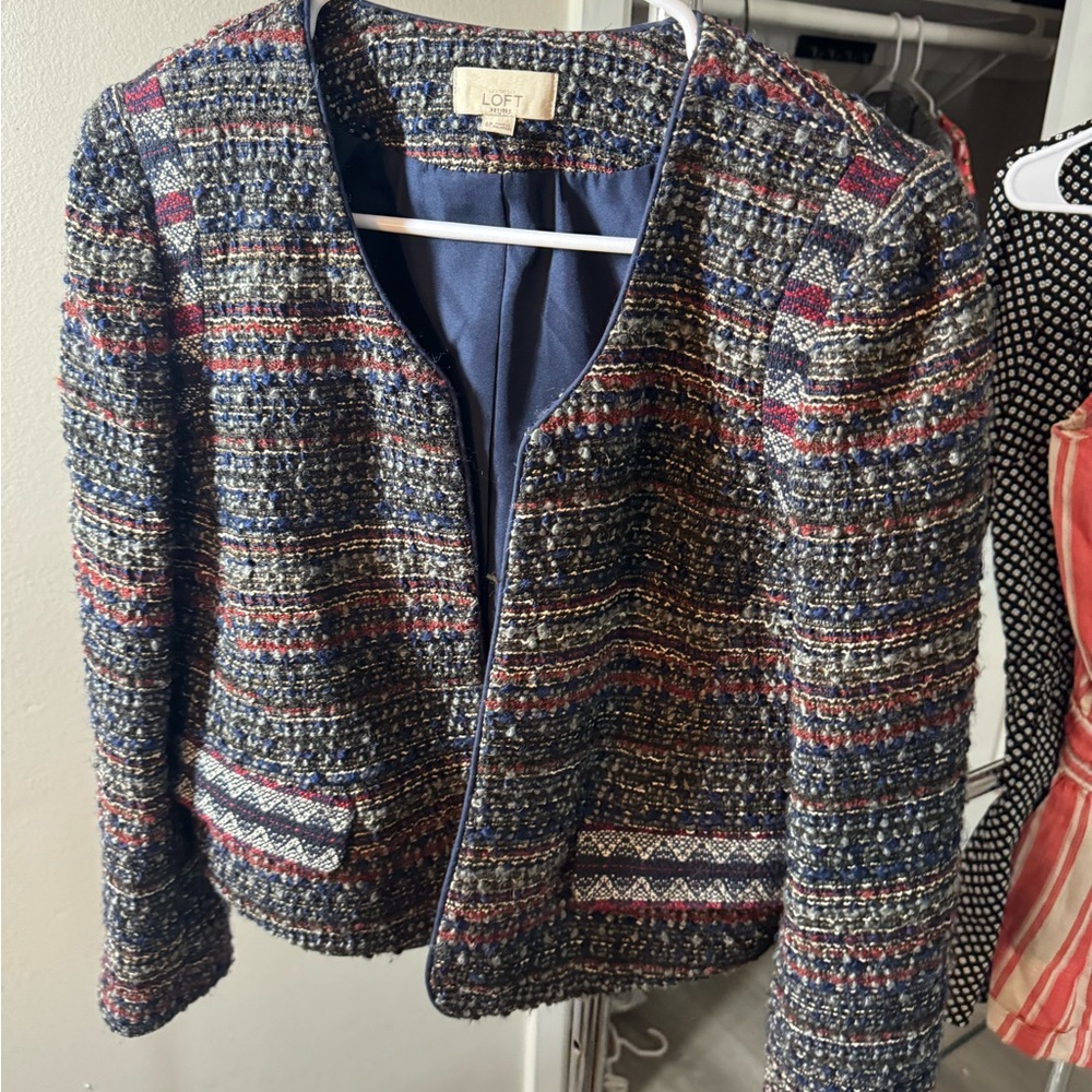 Multi colored tweed cropped style jacket